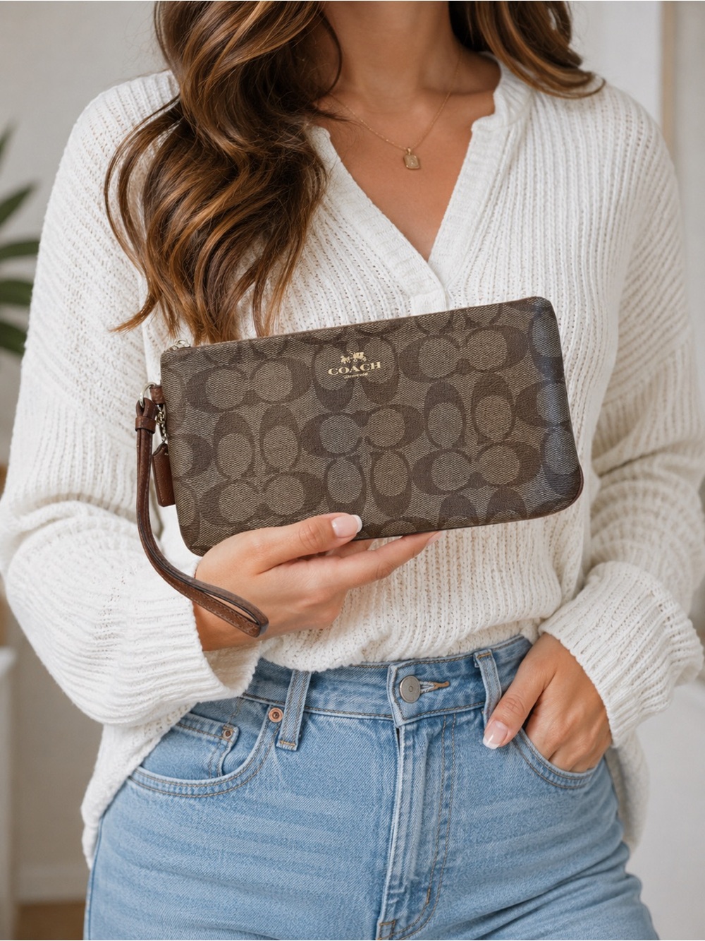 Coach Signature Coated Canvas Wristlet Clutch
